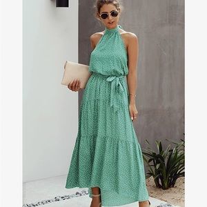 Green Polkadot Halter Dress